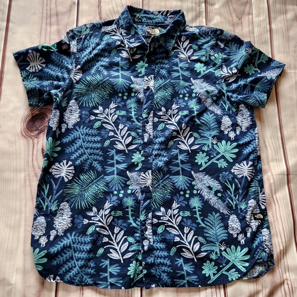 North Face "Bay Trail" Short Sleeve Shirt Floral Pattern Navy Blue Men's Size XL - Picture 3 of 12